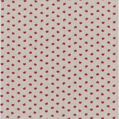 Tissu Lin - Petits Coeurs Rouges - Collection Shabby Chic