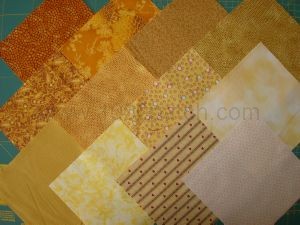 Lot de 12 coupons de tissu patchwork jaunes 15 x15 cm