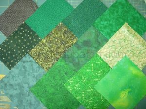 lot de 12 coupons de tissu patchwork verts  15 x15 cm