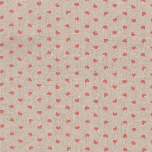 Tissu Lin - Petits Coeurs Roses - Collection Shabby Chic